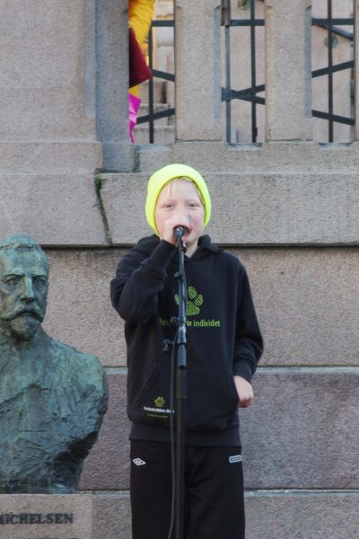 Dagens yngste appellant var Lars Kristian, som forklarte hvorfor det er viktig at vi tar bedre vare på dyrene. Foto: Bård Kirkeeng.